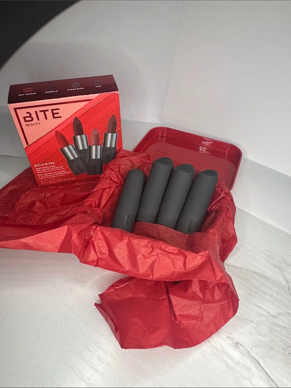 Bite Beauty Lipstick Gift Set - Red Shades with Matte Charcoal Tubes